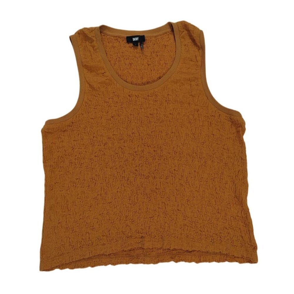 DKNY Textured Sleeveless Mustard Yellow Tank Top Womens L Cotton Blend.